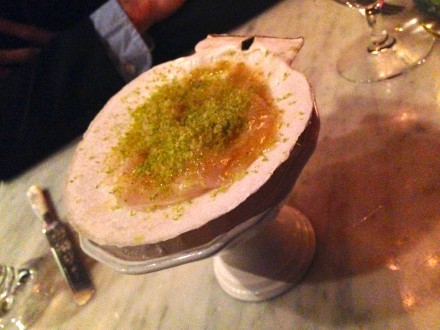 Live Scallop with Brown Butter and Pistachio
